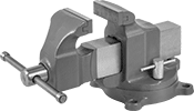 Image of Product. Front orientation. Vises. Heavy Duty Bench Vises, Industrial with Flat Jaws, Swivel Base.