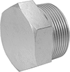 Image of Product. Male. Front orientation. Pipe and Fittings. Premium Low-Pressure Stainless Steel Threaded Pipe Fittings, External-Hex-Drive Plugs, Male, Threaded Fitting Connection, Hex Body.