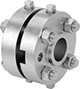 Image of Product. Assembled. Front orientation. Orifice Valves. Flange Unions, Slip-on-Weld Fitting Connection.