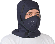 Image of ProductInUse. Front orientation. Hard Hat Liners. Cold-Protection Hard Hat Liners, Covers Face, Head, Nape, and Neck.