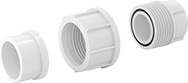 Image of Product. Front orientation. Pipe and Fittings. Flame-Retardant High-Purity PVDF Pipe Fittings for Harsh Chemicals, Union Straight Connectors, Socket Fusion Weld Female.