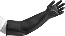 Image of ProductInUse. Front orientation. Gloves. Latex Chemical-Resistant Gloves, Gloves, Sleeve.