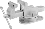Image of Product. Front orientation. Vises. Stainless Steel Bench Vises for Washdown Applications, With Flat Jaws, Swivel Base.