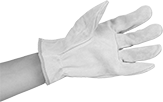 Image of ProductInUse. Open Cuff. Front orientation. Open Cuff. Leather Work Gloves.