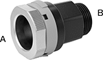 Image of Product. Front orientation. Contains Annotated. Pipe and Fittings. Low-Pressure Aluminum Quick-Connect Pipe Fittings, Straight Reducing Adapters, Threaded Fitting Connection, Female, Quick-Disconnect Fitting Connection, Male, Quick-Connect Fitting Connection.