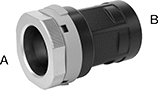 Image of Product. Front orientation. Contains Annotated. Pipe and Fittings. Low-Pressure Aluminum Quick-Connect Pipe Fittings, Straight Reducing Adapters, Quick-Connect Fitting Connection, Quick-Disconnect Fitting Connection, Threaded Fitting Connection, Female.