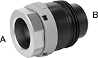 Image of Product. Front orientation. Contains Annotated. Pipe and Fittings. Low-Pressure Aluminum Quick-Connect Pipe Fittings, Straight Reducing Adapters, Quick-Connect Female × Quick-Connect Male.