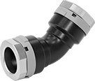 Image of Product. Front orientation. Pipe and Fittings. Low-Pressure Aluminum Quick-Connect Pipe Fittings, 45° Elbow Connectors, Quick-Connect Female.