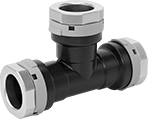 Image of Product. Front orientation. Pipe and Fittings. Low-Pressure Aluminum Quick-Connect Pipe Fittings, Tee Connectors, Quick-Connect Female.