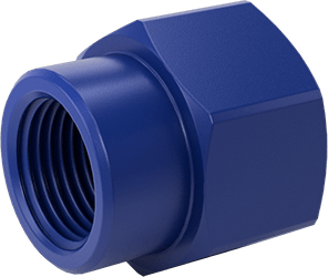 Image of Product. Back orientation. Plastic Pipe Fitting for Food and Beverage, Straight Reducer, 1/2 NPT Female x 3/8 NPT Female.