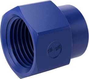 Image of Product. Front orientation. Plastic Pipe Fitting for Food and Beverage, Straight Reducer, 1/2 NPT Female x 3/8 NPT Female.