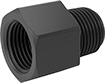 Image of Product. Female × Male. Front orientation. Pipe and Fittings. Plastic Pipe Fittings for Food and Beverage, Straight Adapters, Male, Female, Threaded Fitting Connection, Hex Body.