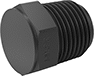 Image of Product. Male. Front orientation. Pipe and Fittings. Plastic Pipe Fittings for Food and Beverage, External-Hex-Drive Plugs, Threaded Fitting Connection, Male, Hex Body.