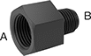 Image of Product. Female × Male. Front orientation. Contains Annotated. Pipe and Fittings. Plastic Pipe Fittings for Food and Beverage, Straight Reducing Adapters, Male, Female, Threaded Fitting Connection, Hex Body.