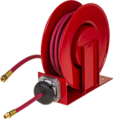 Image of Product. Front orientation. Hose Reels. Compact Reels with Air Hose, Red Reel with Red PVC Hose.
