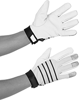 Image of ProductInUse. Hook and Loop Cuff. Front orientation. Hook and Loop Cuff. Leather-Palm Cold-Protection Gloves.