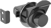 Image of Product. Front orientation. Push-to-Close Latches. Push-to-Close Latches with Push-Button Release, Latches with Fixed Latching Distance—Through-Hole Mount, Latches with Perpendicular Pull Tab.