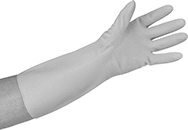 Image of ProductInUse. Open. Front orientation. Open Cuff. Clean Room Disposable Gloves.