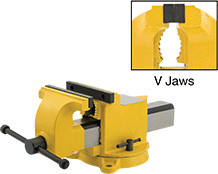 Image of Product. Front orientation. Contains Annotated, Inset. Vises. High-Visibility Bench Vises.