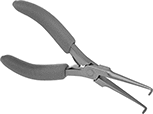 Image of Product. Front orientation. Long-Nose Pliers. Static-Control Bent Nose Pliers, Slim Nose with Flat Jaw, Cushion Grip, 90° Jaw Bend.