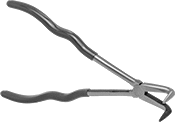 Image of Product. Front orientation. Long-Nose Pliers. Extended-Reach Bent-Nose Pliers, Standard Nose with Flat Jaw, Cushion Grip, 90° Jaw Bend.