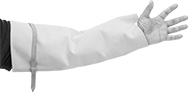 Image of ProductInUse. Kevlar Aramid/Fiberglass with Adjustable Strap. Front orientation. Arm Sleeves. Heat-Protection Arm Sleeves, Standard Sleeve, Fiberglass/Kevlar Fabric, Adjustable Strap.