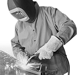 Image of ProductInUse. Foam or Cowhide Padding Provides Added Protection Against Heat. Front orientation. Gloves. MIG Welding Gloves.