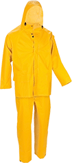Image of Product. PVC-Coated Polyester Suit with Pants. Front orientation. Rain Suits. Rain Suits, Suit with Hooded Jacket and Pants, PVC Coating, Polyester Fabric.