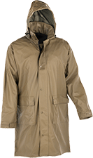 Image of Product. Polyurethane Rubber-Coated Polyester. Front orientation. Jackets. Rain Coats, Polyurethane Rubber Coating, Polyester Fabric, Green.