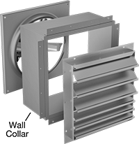 Image of System. Front orientation. Contains Annotated. Exhaust Fan Collars. Collars for Wall-Mount Exhaust Fans.
