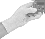 Image of ProductInUse. No Coating. Front orientation. Gloves. Static-Dissipative Gloves, Nylon Fabric.