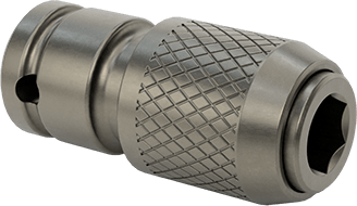 Image of Product. Front orientation. Strong-Hold Bit Adapter for Ratchet Wrenches, with Quick-Change Chuck, 1/4" Square Drive, 1/4" Hex Shank.