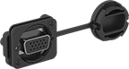 Image of ProductInUse. Cap Installed On Adapter. Front orientation. D-Sub Connector Caps. Panel-Mount D-Sub Adapters.