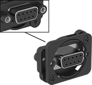 Image of Product. Front orientation. Contains Inset. D-Sub Connectors. Panel-Mount D-Sub Adapters, DB9 Female × DB9 Female.