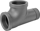 Image of Product. NPT Female × NPT Female × NPT Male. Front orientation. Pipe and Fittings. Low-Pressure Iron and Steel Threaded Pipe Fittings with Sealant, Right Angle Tee Adapters, Male, Female, Threaded Fitting Connection.
