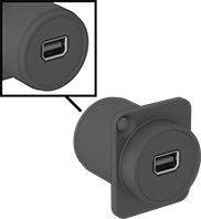 Image of Specification. Front orientation. Contains Inset. DisplayPort Connectors. Panel-Mount DisplayPort Connectors.