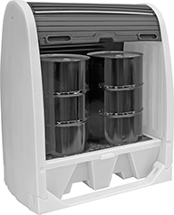 Image of ProductInUse. Front orientation. Spill-Control Sheds. For 2 55-Gallon Drums.