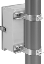 Image of ProductInUse. Front orientation. Electrical Enclosure Pole Mounts.