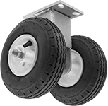 Image of Product. Dual-Wheel Rigid. Front orientation. 2 Wheels. Pneumatic Casters with Rubber Wheels, Rigid.