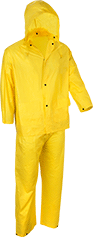 Image of Product. PVC Suit with Pants. Front orientation. Rain Suits. Rain Suits, Suit with Detachable Hood, Jacket, and Pants, PVC.