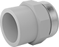 Image of Product. Front orientation. Pipe and Fittings. High-Purity Polypropylene Pipe Fittings for Drinking Water, Straight Adapters, Socket Fusion Weld Fitting Connection, Threaded Fitting Connection, Female.