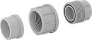 Image of Product. Front orientation. Pipe and Fittings. High-Purity Polypropylene Pipe Fittings for Drinking Water, Union Straight Connectors, Socket Fusion Weld Female.