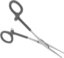 Image of Product. Front orientation. Hemostats. Locking Hemostats, Straight Nose and Cushion Grip—Single Joint.