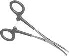 Image of Product. Front orientation. Hemostats. Locking Hemostats, Bent Nose and Cushion Grip—Single Joint.