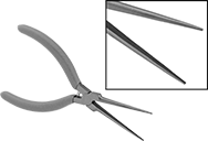 Image of Product. Front orientation. Contains Inset. Long-Nose Pliers. Static-Control Long-Nose Pliers, Slim Nose with Flat Jaw, Cushion Grip.