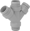 Image of Product. Bottom orientation. Pipe and Fittings. Flame-Retardant Drain, Waste, and Vent Polypropylene Pipe Fittings for Chemicals, Double Wye Connectors, Electrofusion Socket/Grooved-End Clamp-On Male.
