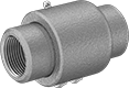 Image of Product. Female. Front orientation. Pipe and Fittings. Medium-Pressure Stainless Steel Threaded Pipe Fittings, Intermittent-Swivel Straight Connectors, Female, Threaded Fitting Connection.
