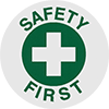 Image of Product. Front orientation. Labels. Hard-Hat Labels , Safety First, Cross.