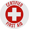 Image of Product. Front orientation. Labels. Hard-Hat Labels , Certified First Aid, Cross.