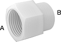 Image of Product. NPT Female × NPT Female. Front orientation. Contains Annotated. Pipe and Fittings. Flame-Retardant PVDF Pipe Fittings for Food and Beverage, Straight Reducers, Female, Threaded Fitting Connection, Hex Body.